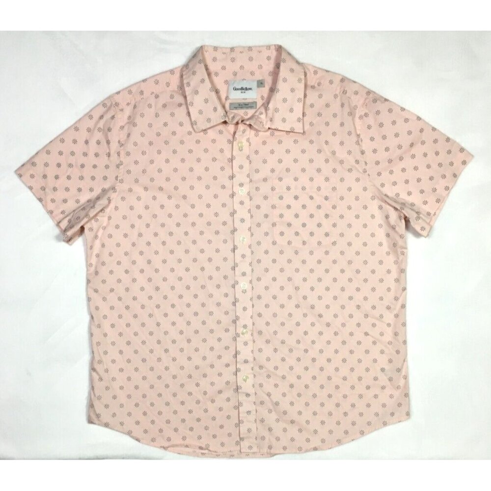 Goodfellow Pink Button Up Shirt XL Slim Fit Men’s Short Sleeve Pocket Chest 49"